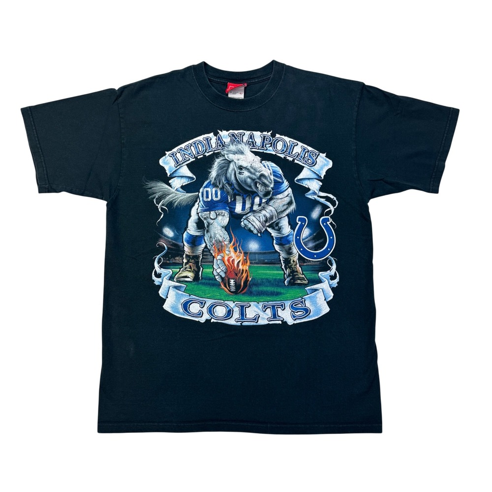 Vintage Indianapolis Colts T Shirt Large NFL Graphic Horse Football Black